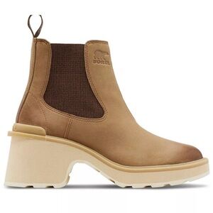 Sorel Hi-line Tan Brown Leather Chunky Pull-on Chelsea Boot Sz 8 Waterproof